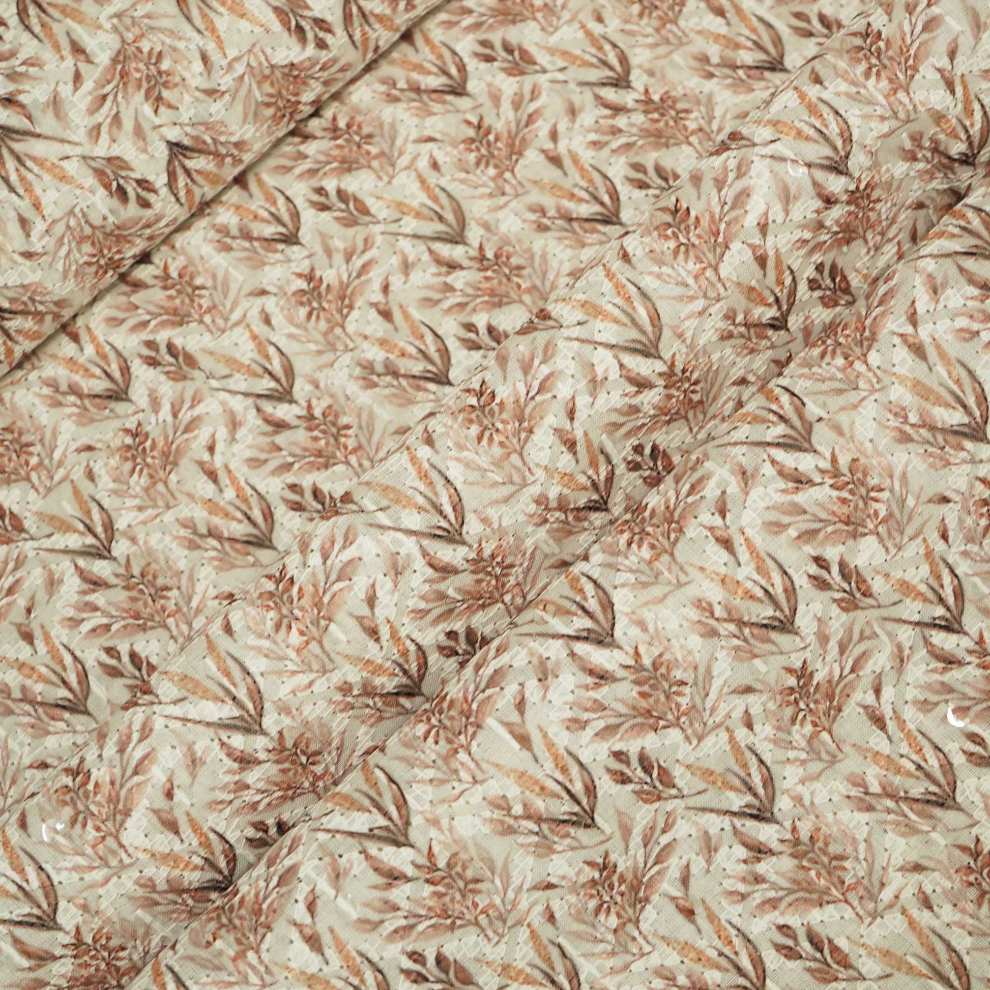 White Brown Floral Thread Sequins Embroidery Cotton KT-17124