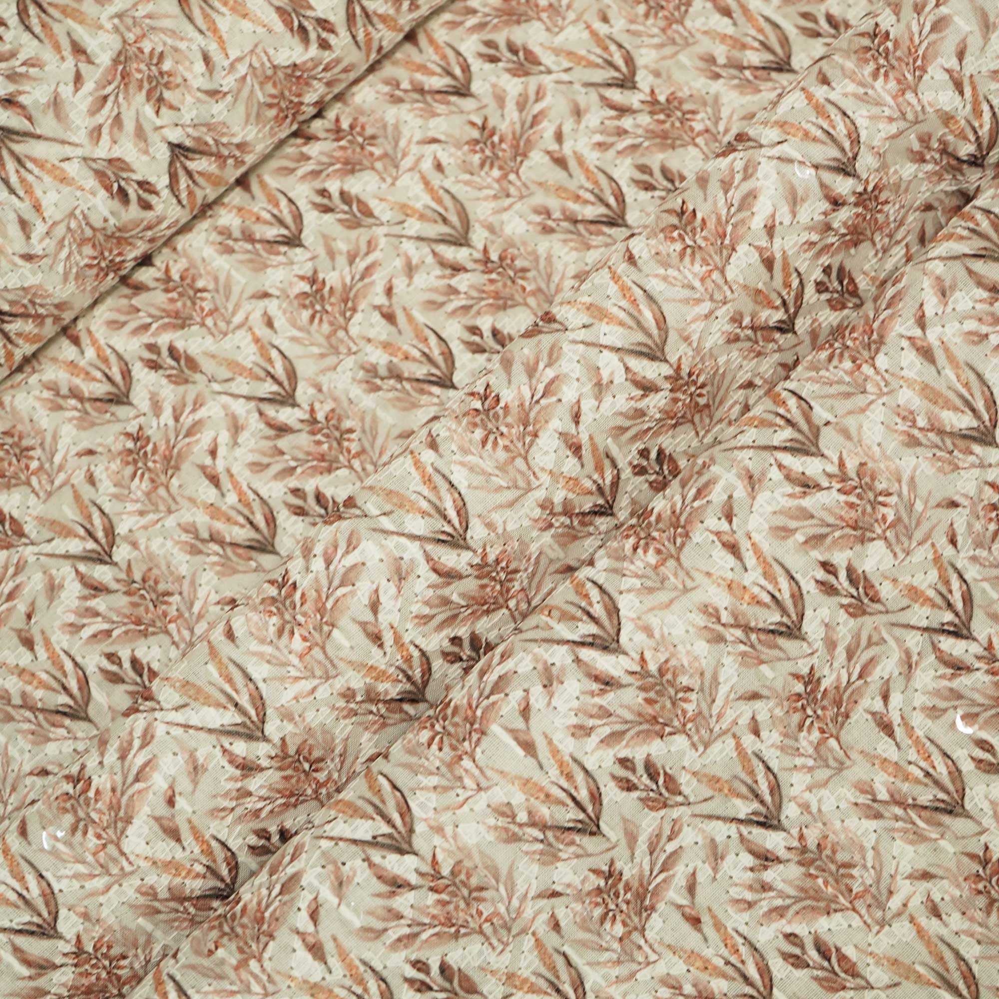 White Brown Floral Thread Sequins Embroidery Cotton KT-17124