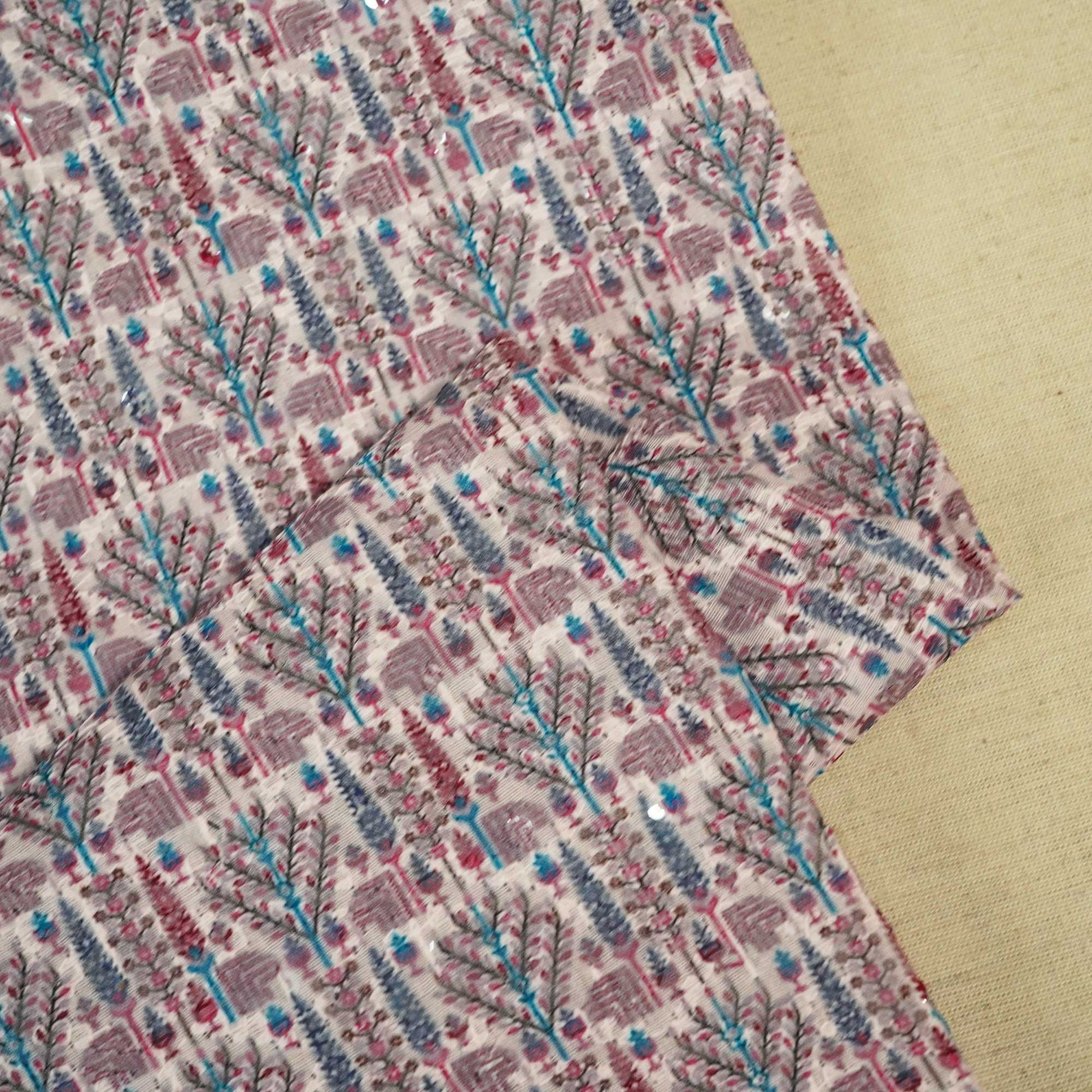 White Purple Floral Thread Sequins Embroidery Cotton KT-17127