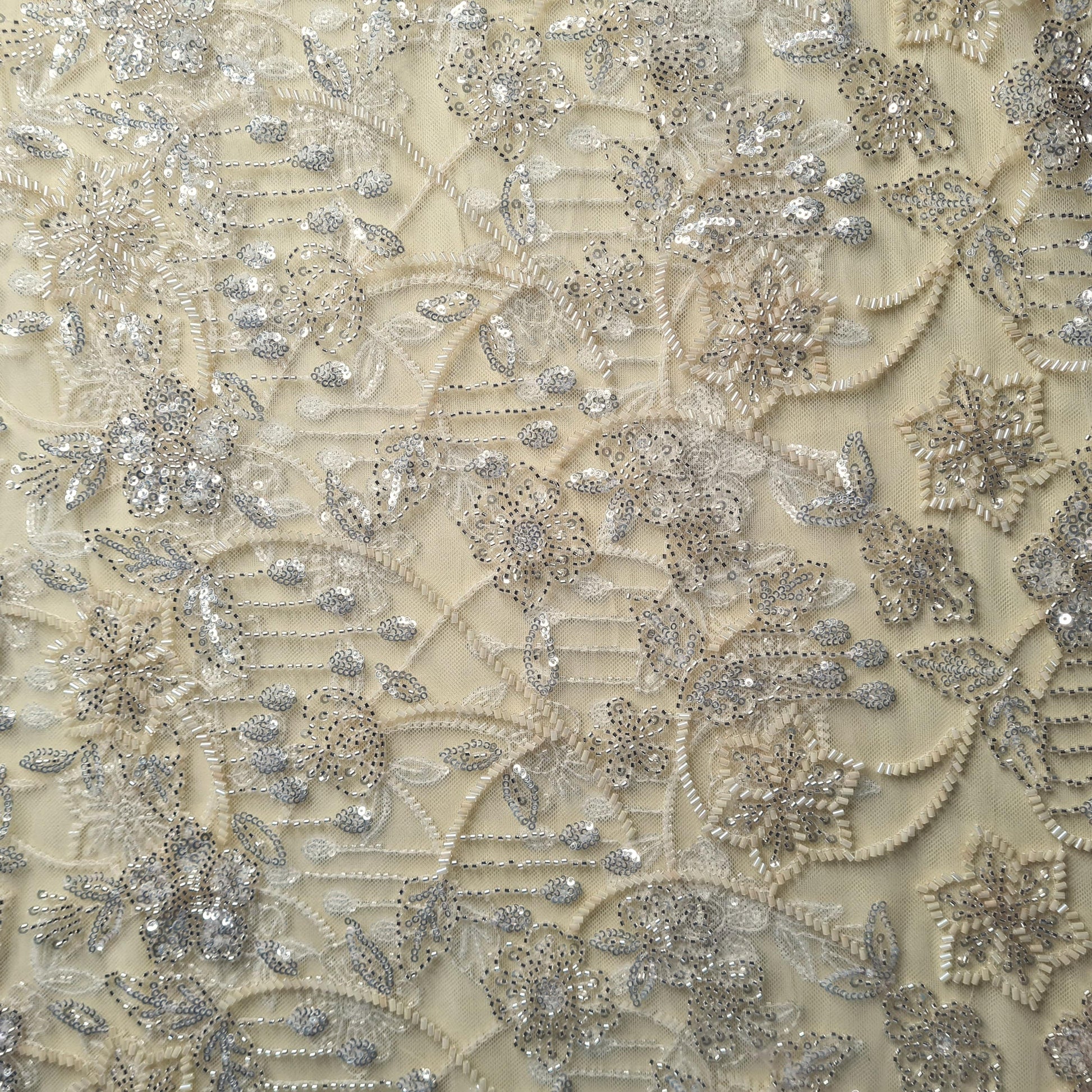 Premium Net Light Yellow Floral CutDana Sequins Embroidery Fabric