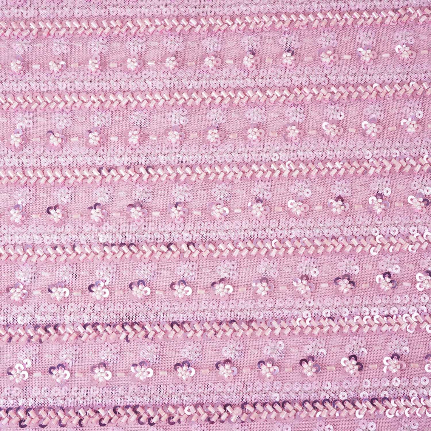 Pink Stripes CutDana Sequins Embroidery Net Fabric