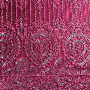 Premium  Net Maroon CutDana Thread Embroidery Fabric
