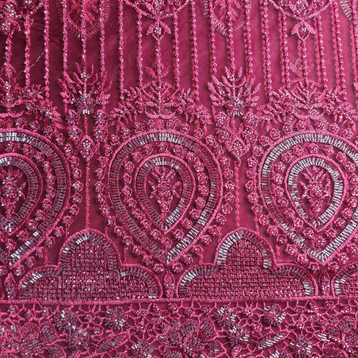 Premium  Net Maroon CutDana Thread Embroidery Fabric