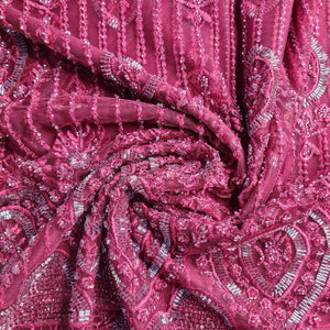 Premium  Net Maroon CutDana Thread Embroidery Fabric