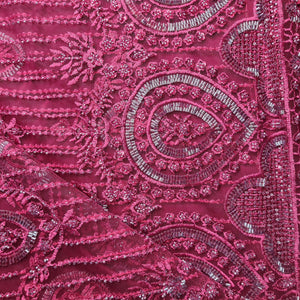 Premium  Net Maroon CutDana Thread Embroidery Fabric