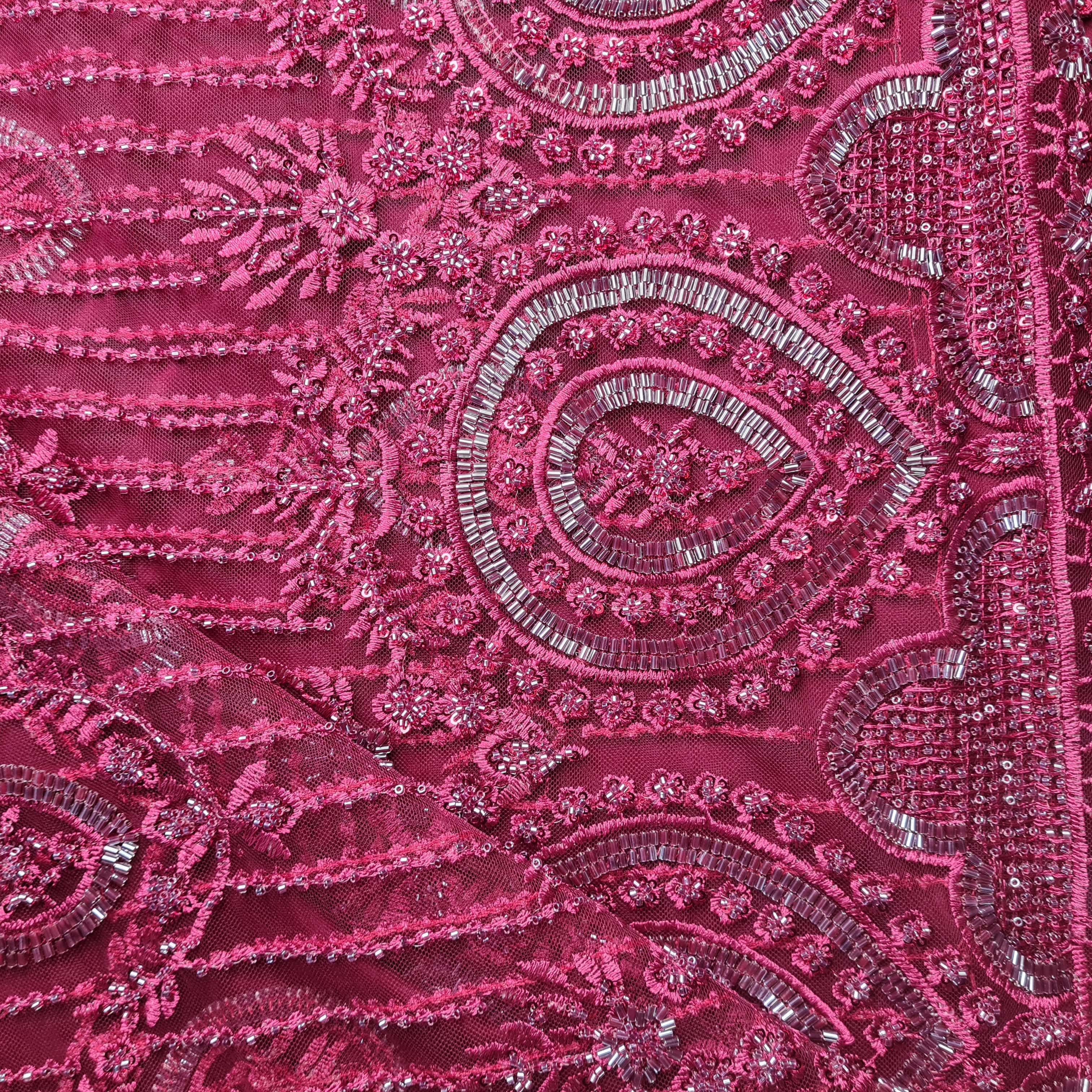 Premium  Net Maroon CutDana Thread Embroidery Fabric