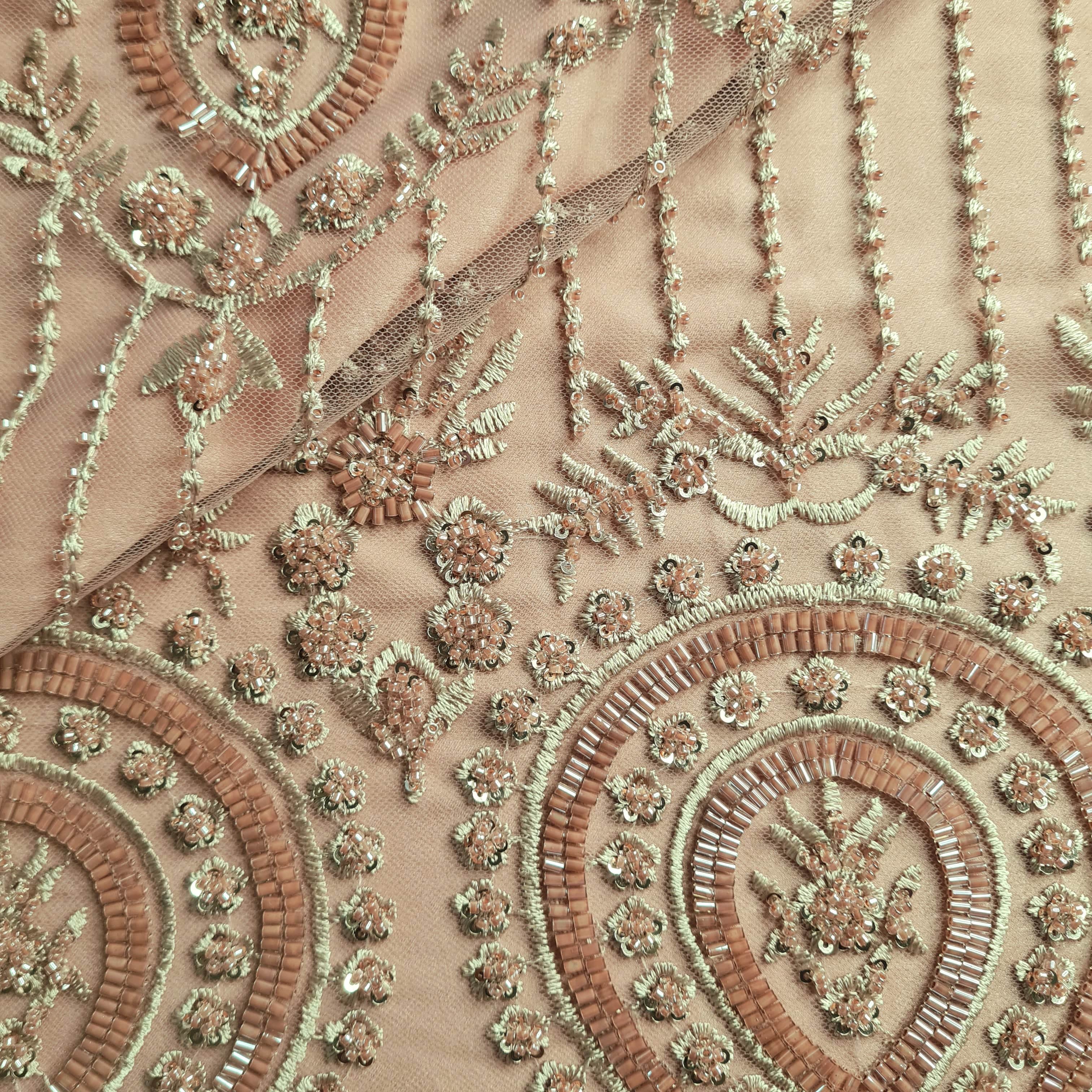 Premium  Net Dark Peach Pink CutDana Thread Embroidery Fabric