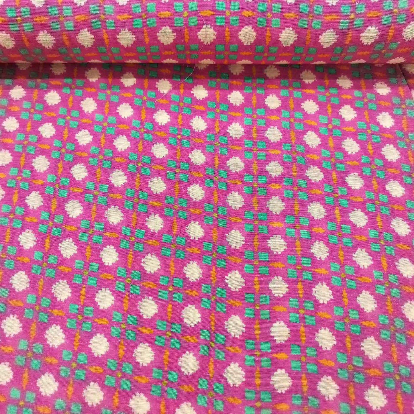 Red Geometrical Print Linen Organza GT-17200