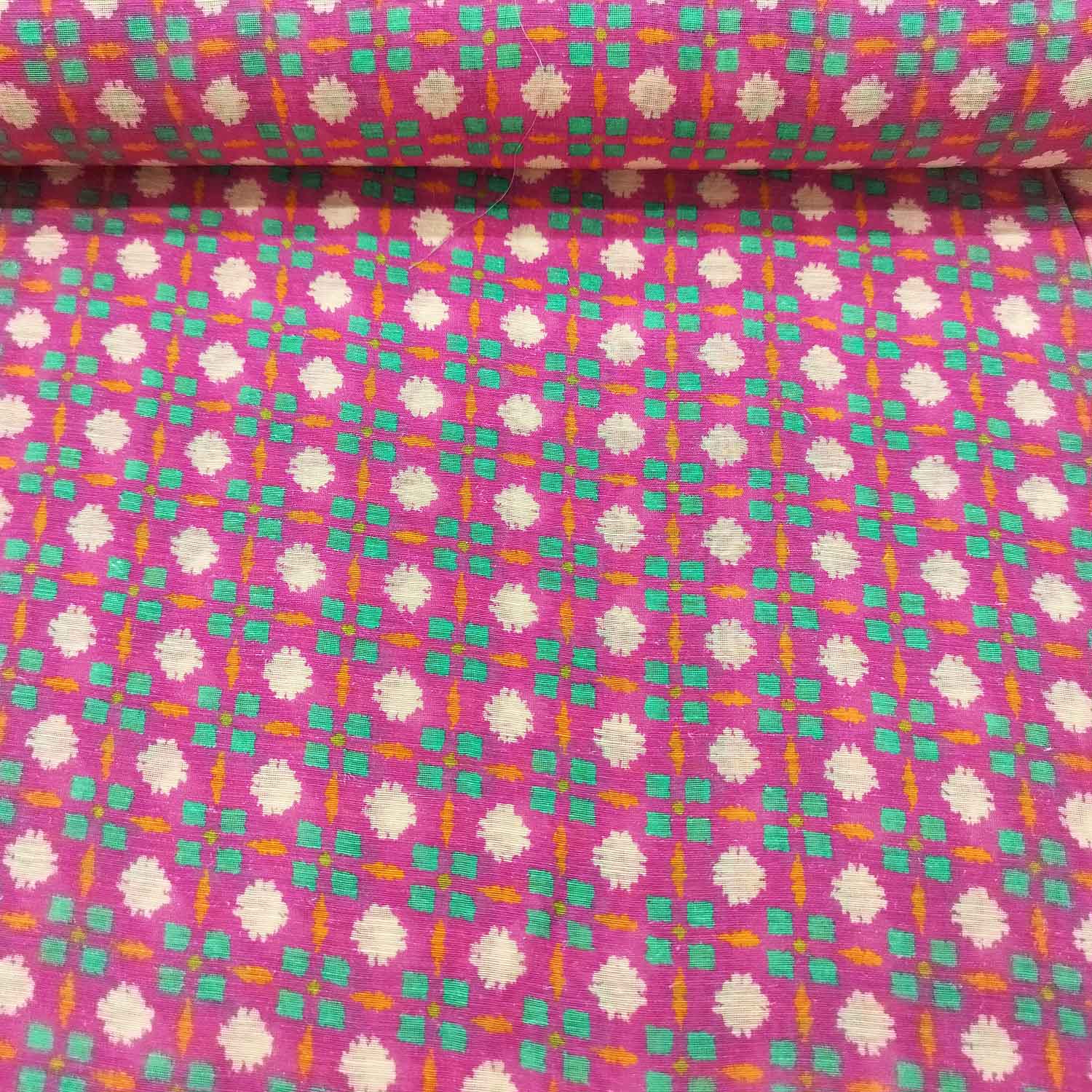 Red Geometrical Print Linen Organza GT-17200