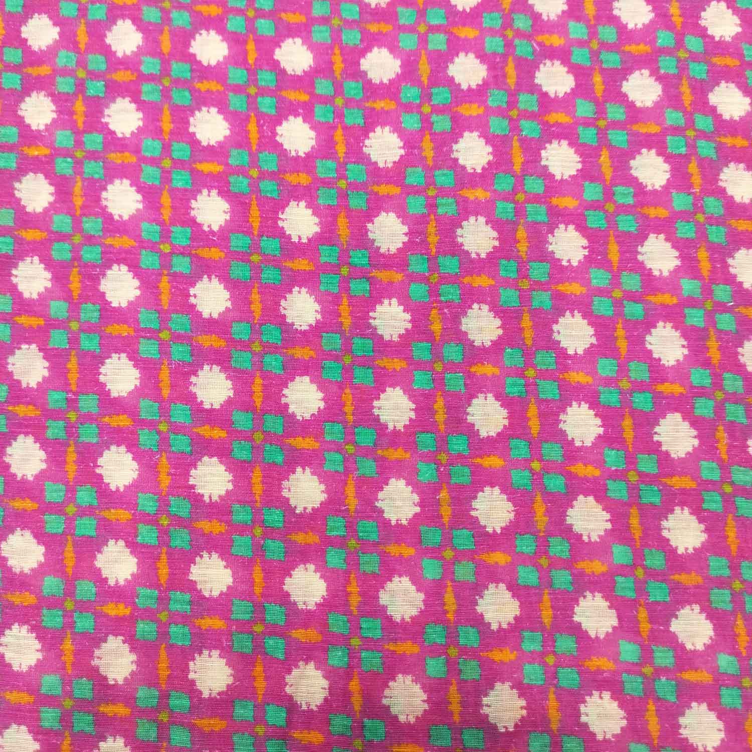 Red Geometrical Print Linen Organza GT-17200