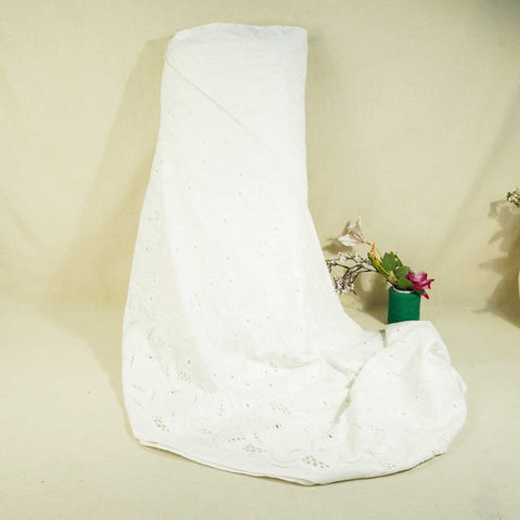 White Floral Embroidery Cotton Schiffli SKE-17254