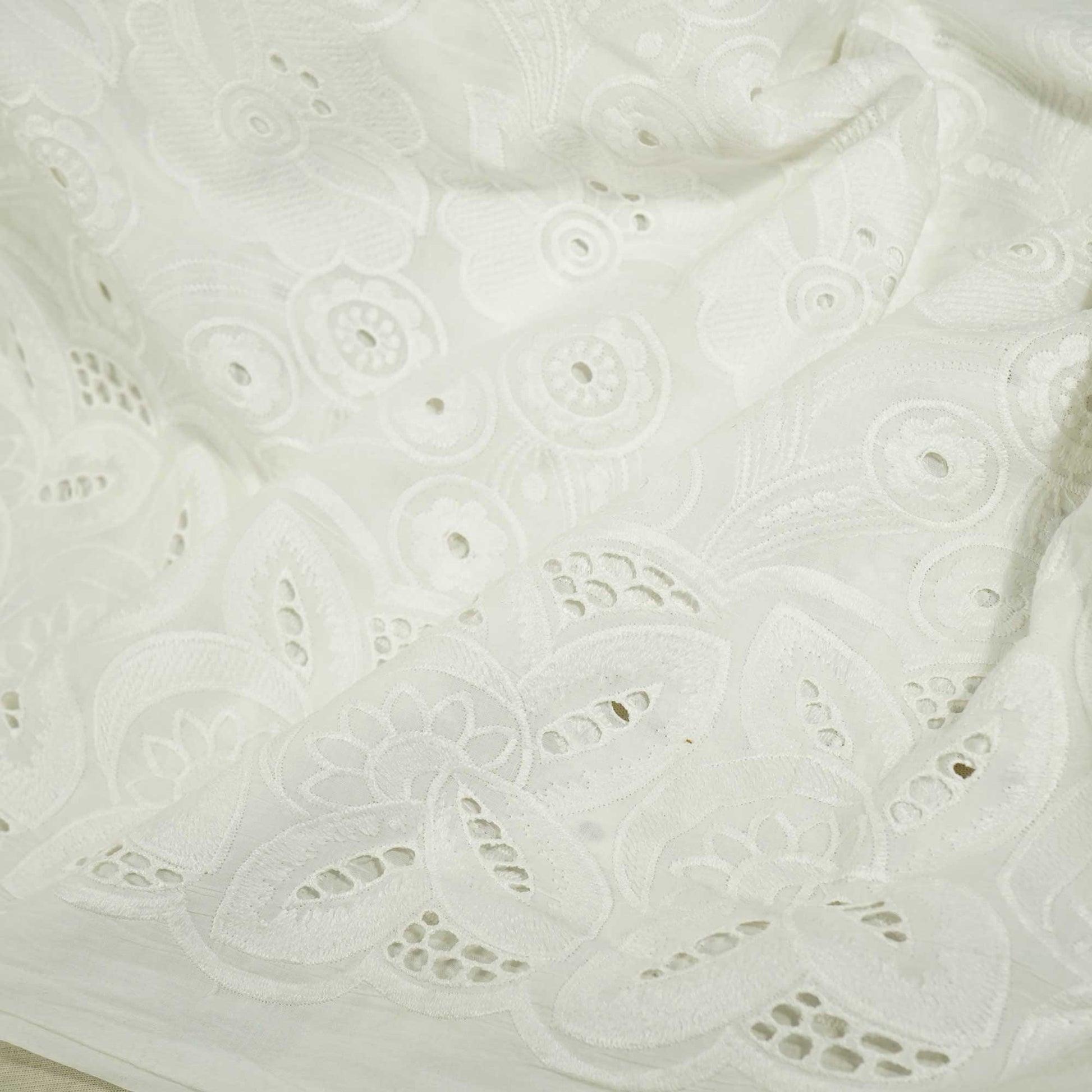 White Floral Embroidery Cotton Schiffli SKE-17254