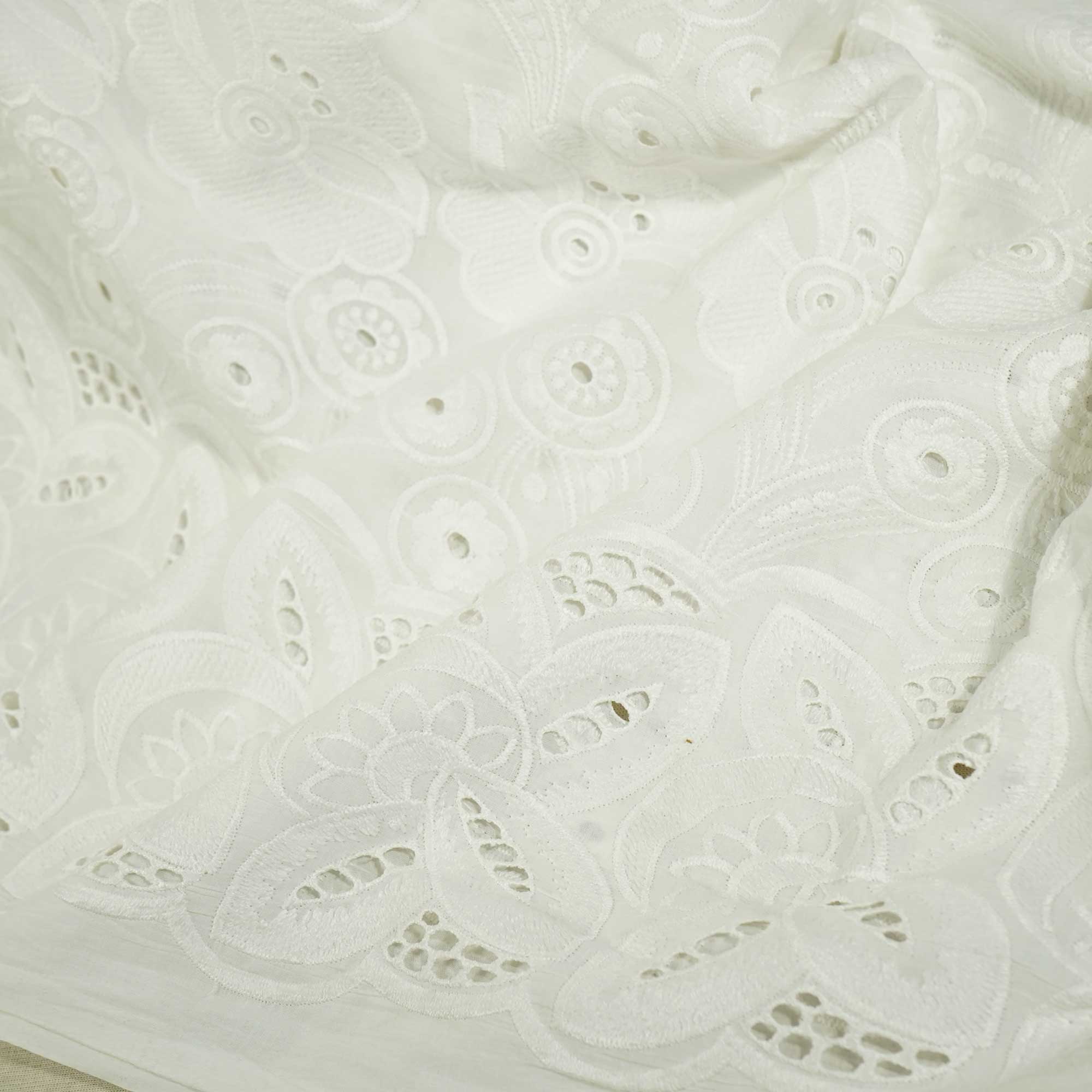 White Floral Embroidery Cotton Schiffli SKE-17254