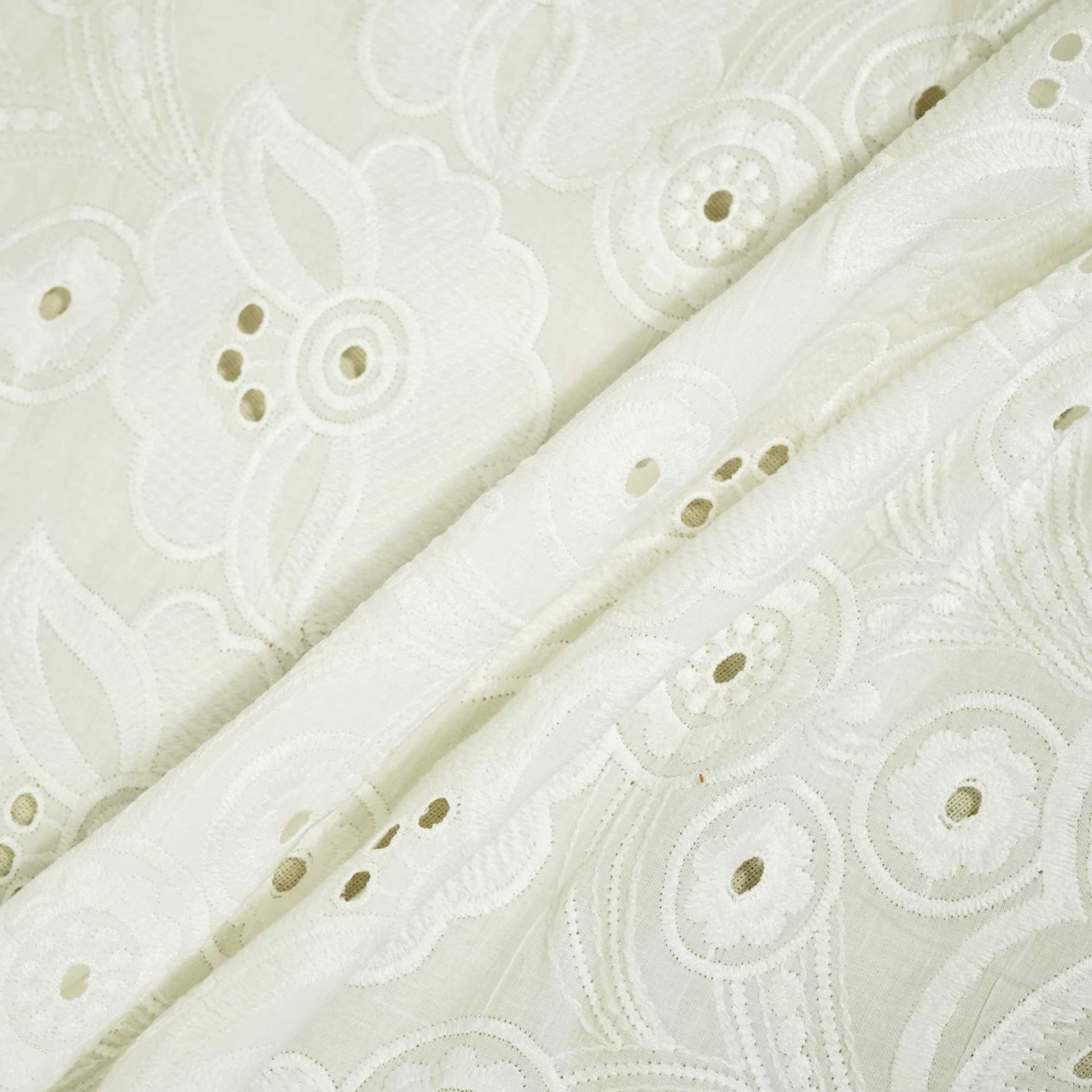 White Floral Embroidery Cotton Schiffli SKE-17254