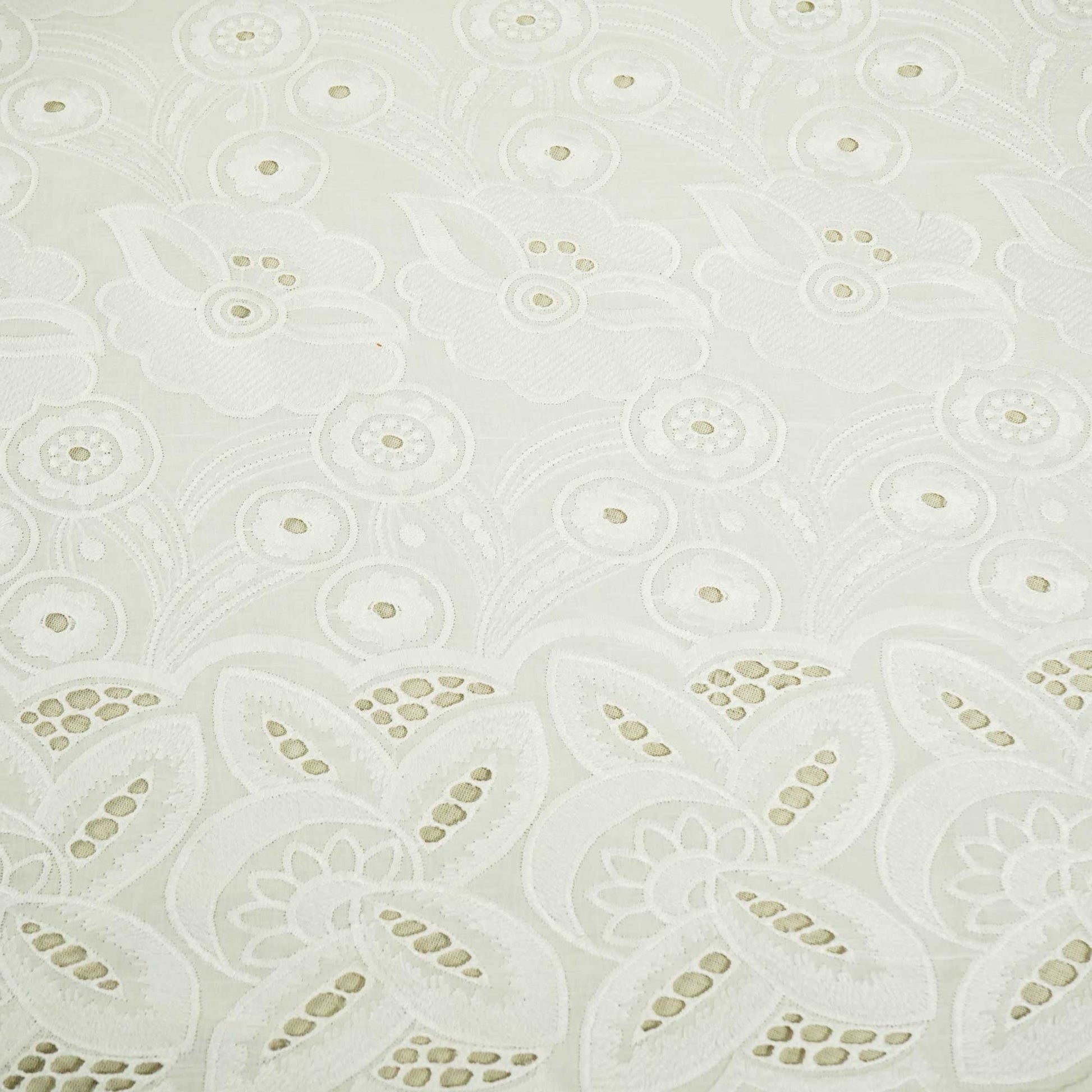 White Floral Embroidery Cotton Schiffli SKE-17254