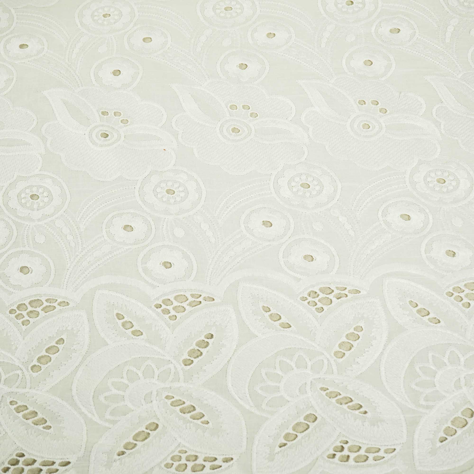 White Floral Embroidery Cotton Schiffli SKE-17254