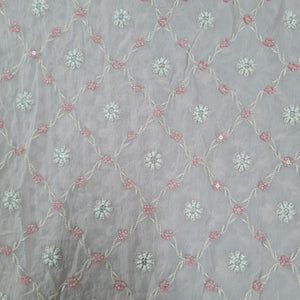 Premium Pink Floral Thread Embroidery Georgette Fabric
