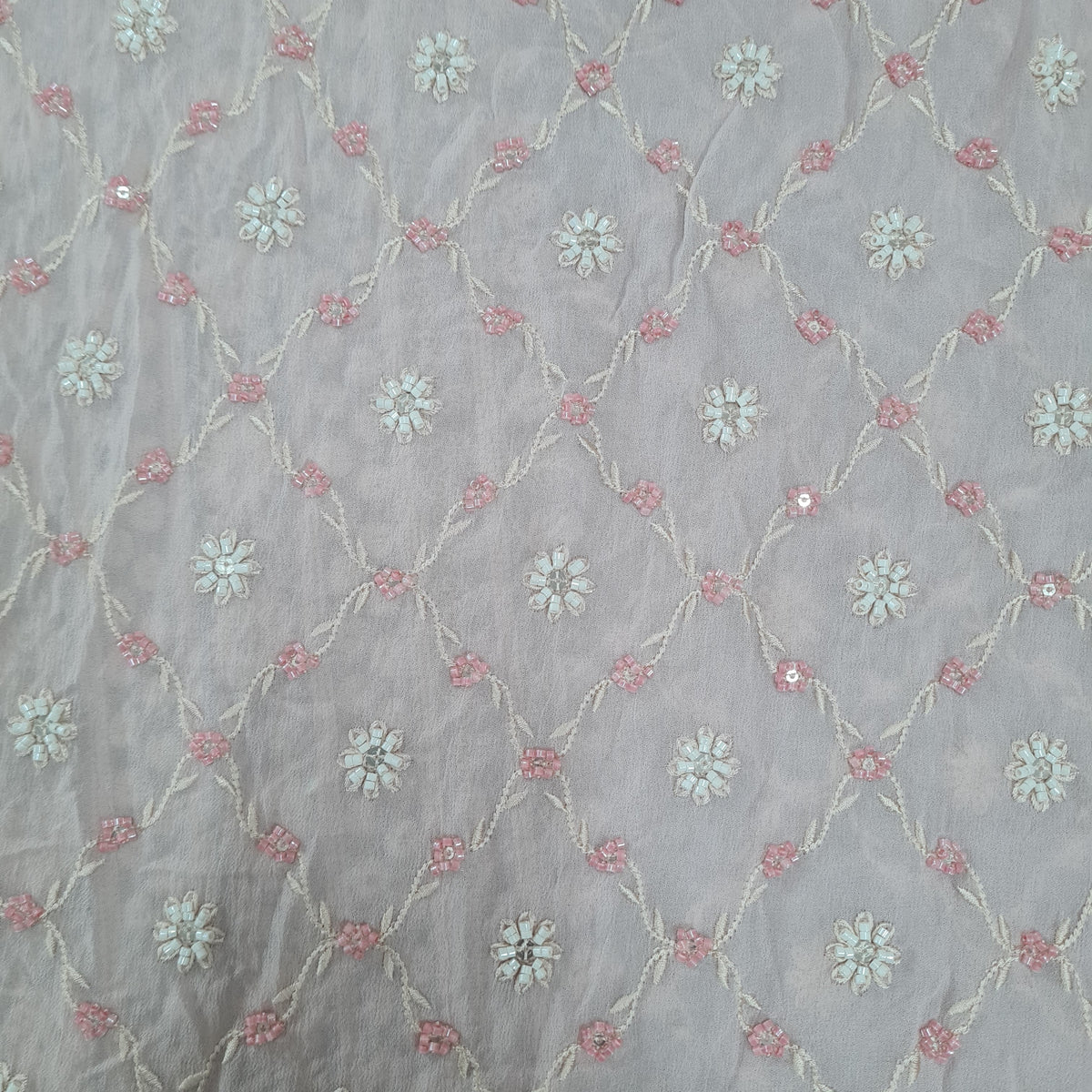 Premium Pink Floral Thread Embroidery Georgette Fabric