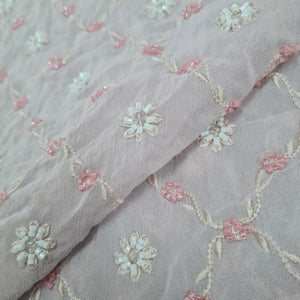 Premium Pink Floral Thread Embroidery Georgette Fabric