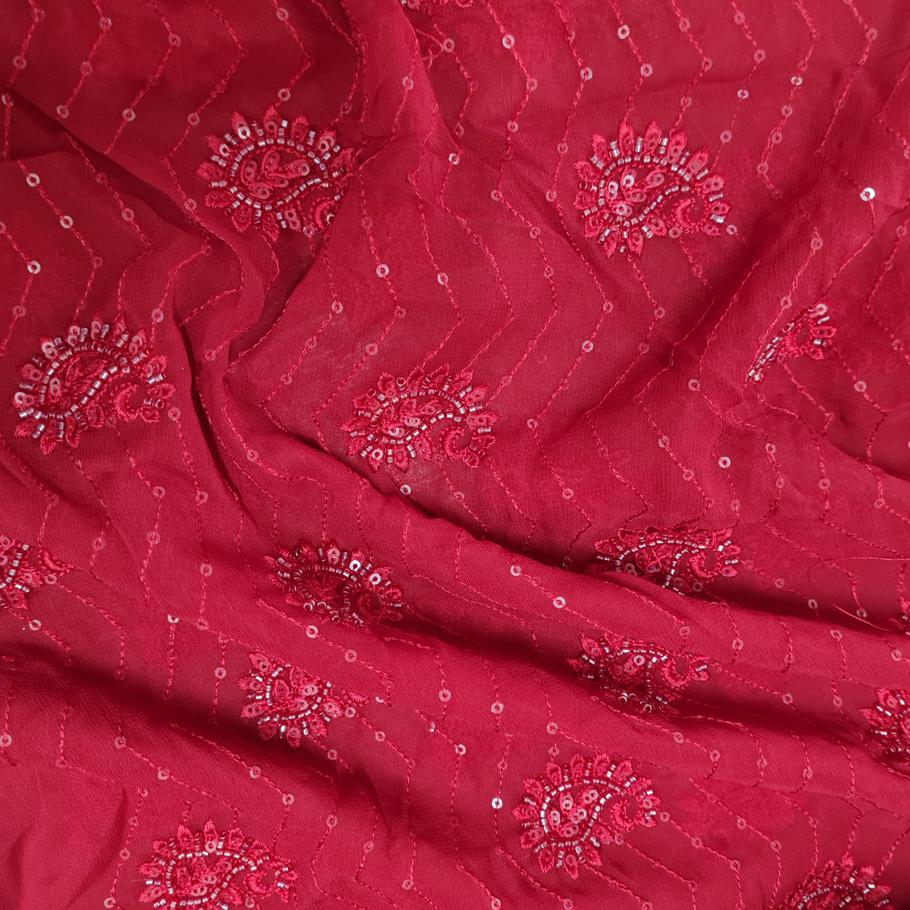 Premium Red Floral CutDana Embroidery Georgette Fabric