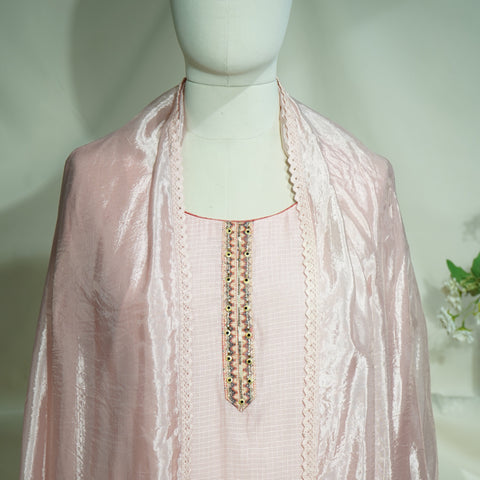 Baby Pink Cutdana Embroidery Suit Set With Dupatta (Top-Cotton Silk, Bottom-Muslin, Dupatta-silk)