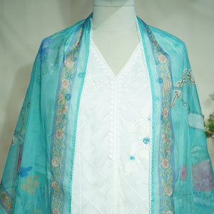Exclusive Suit Set With Dupatta (Top-Organza, Bottom-Muslin, Dupatta-Organza) White Tread CutDana Floral Embroidery Fabric