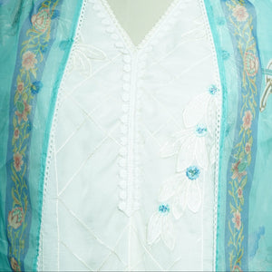 Exclusive Suit Set With Dupatta (Top-Organza, Bottom-Muslin, Dupatta-Organza) White Tread CutDana Floral Embroidery Fabric