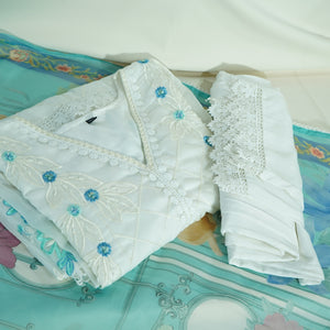 Exclusive Suit Set With Dupatta (Top-Organza, Bottom-Muslin, Dupatta-Organza) White Tread CutDana Floral Embroidery Fabric