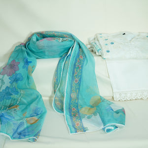 Exclusive Suit Set With Dupatta (Top-Organza, Bottom-Muslin, Dupatta-Organza) White Tread CutDana Floral Embroidery Fabric