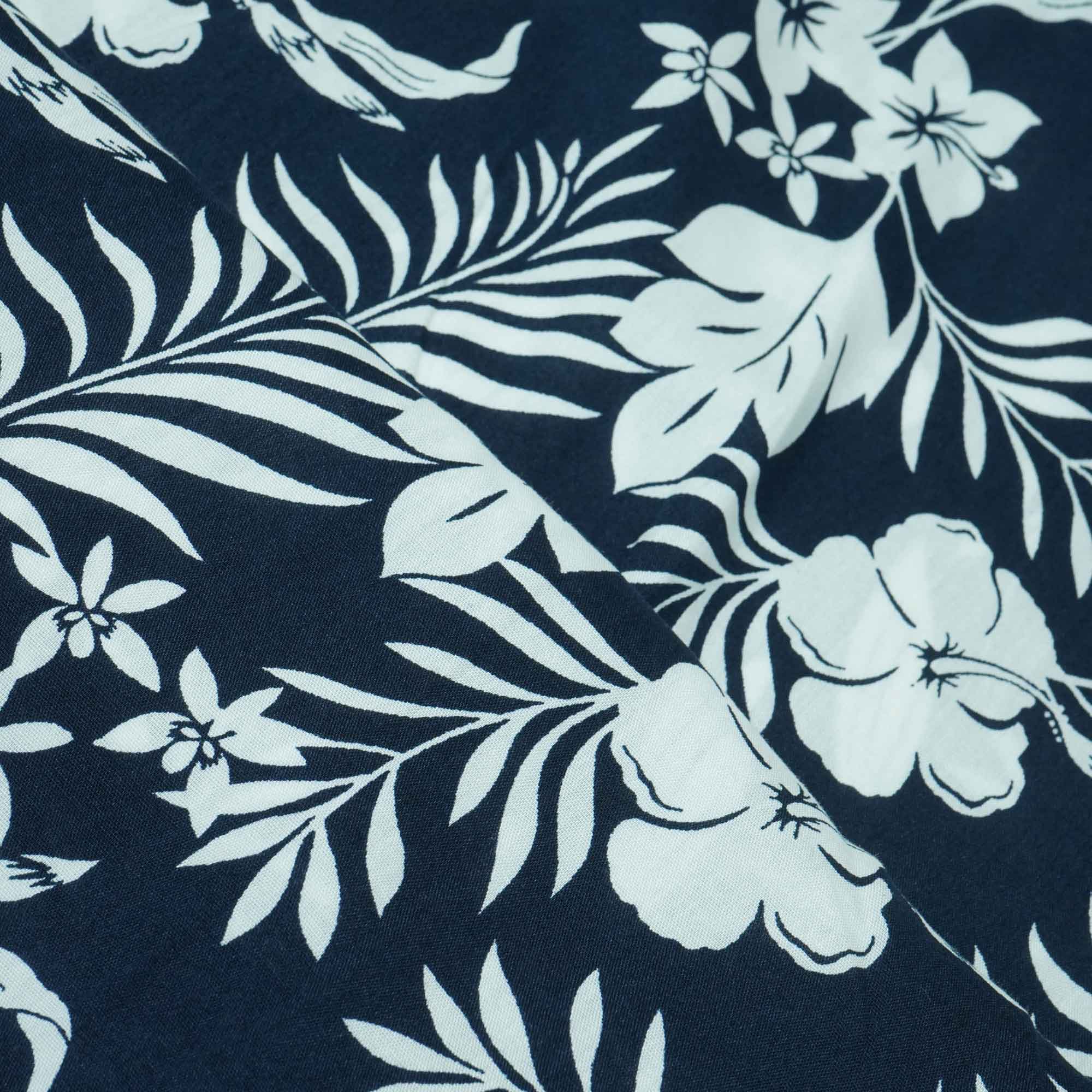 Blue White Floral Print Rayon Fabric AF-17327