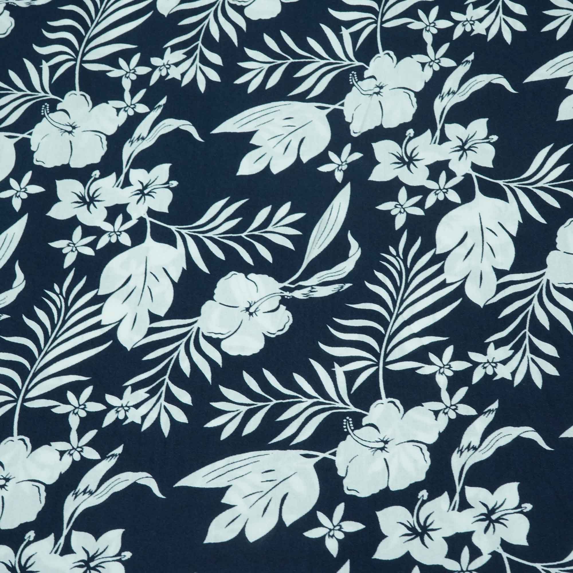 Blue White Floral Print Rayon Fabric AF-17327
