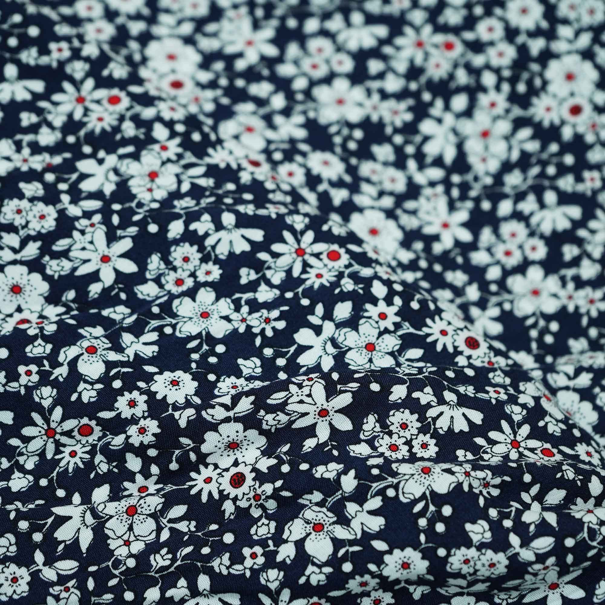 Black Floral Print Rayon Fabric AF-17345