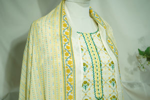 Creame Multicolor Tread Floral Embroidery Suit Set With Dupatta (Cotton, Dupatta-Mulmul)