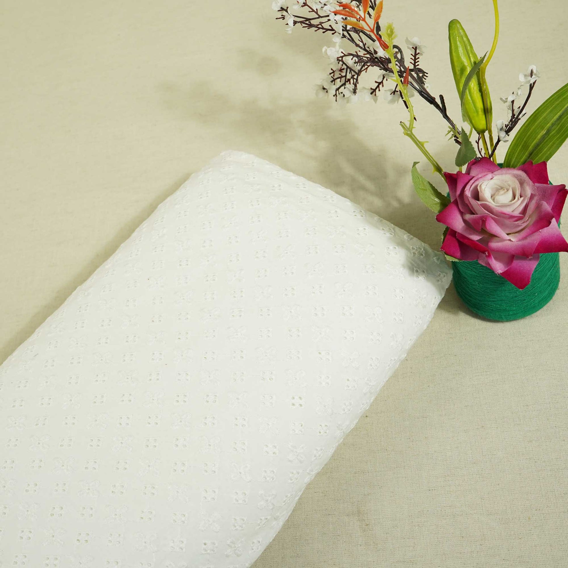 White Sequins Floral Embroidery Cotton Schiffli SKE-17395