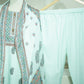 Suit Set With Dupatta (Top-Malmal, Bottom-Malmal, Dupatta-Malmal) Sage Green Madhubani Print  17420