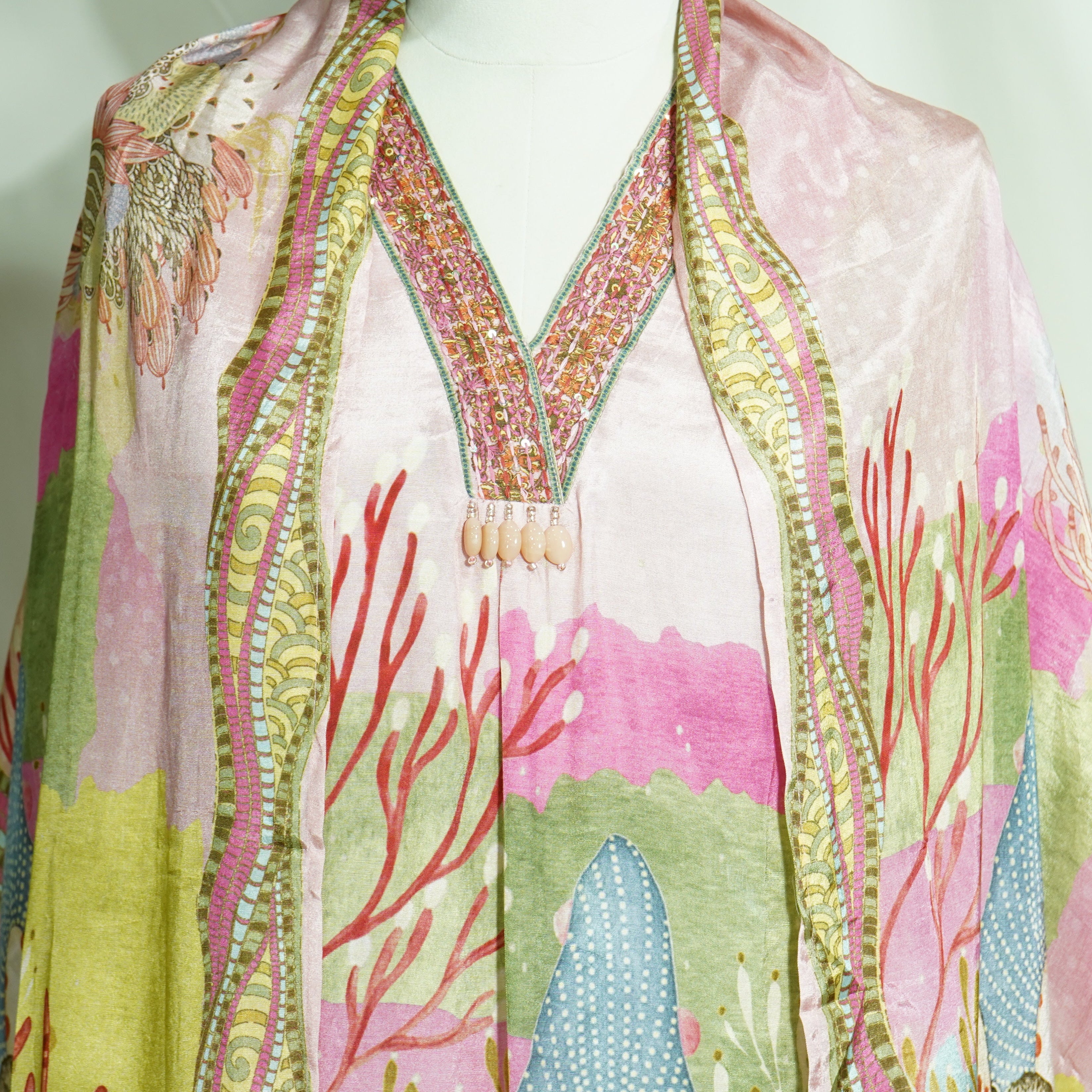 Pink Thread Sequins Lace Embroidery Suit Set With Dupatta (Top-Muslin, Bottom-Santoon, Dupatta-Chiffon)