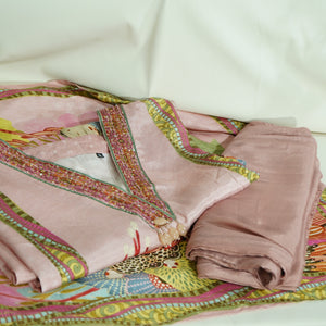 Pink Thread Sequins Lace Embroidery Suit Set With Dupatta (Top-Muslin, Bottom-Santoon, Dupatta-Chiffon)