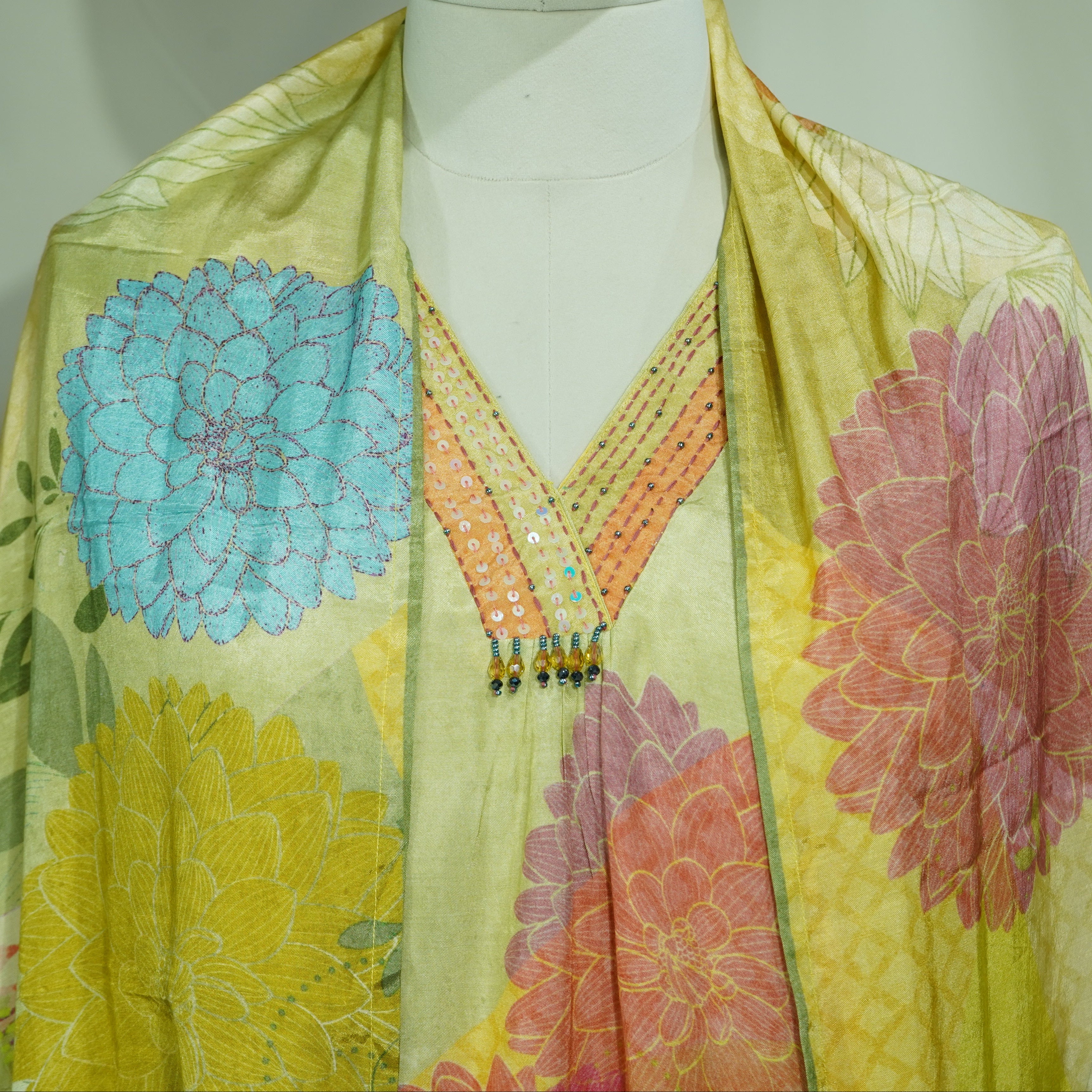 Suit Set With Dupatta (Top-Muslin, Bottom-Santoon, Dupatta-Chiffon) Light Green Thread Lace Embroidery 17425