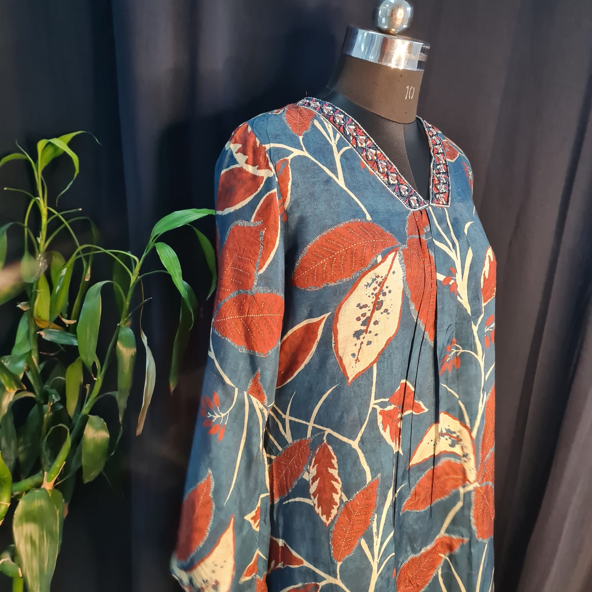 Suit Set With Dupatta (Top-Muslin, Bottom-Santoon, Dupatta-Chiffon) Navy Blue Tropical Print 17429