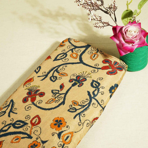 Creame Blue Tropical Print Viscose Muslin SS-17437