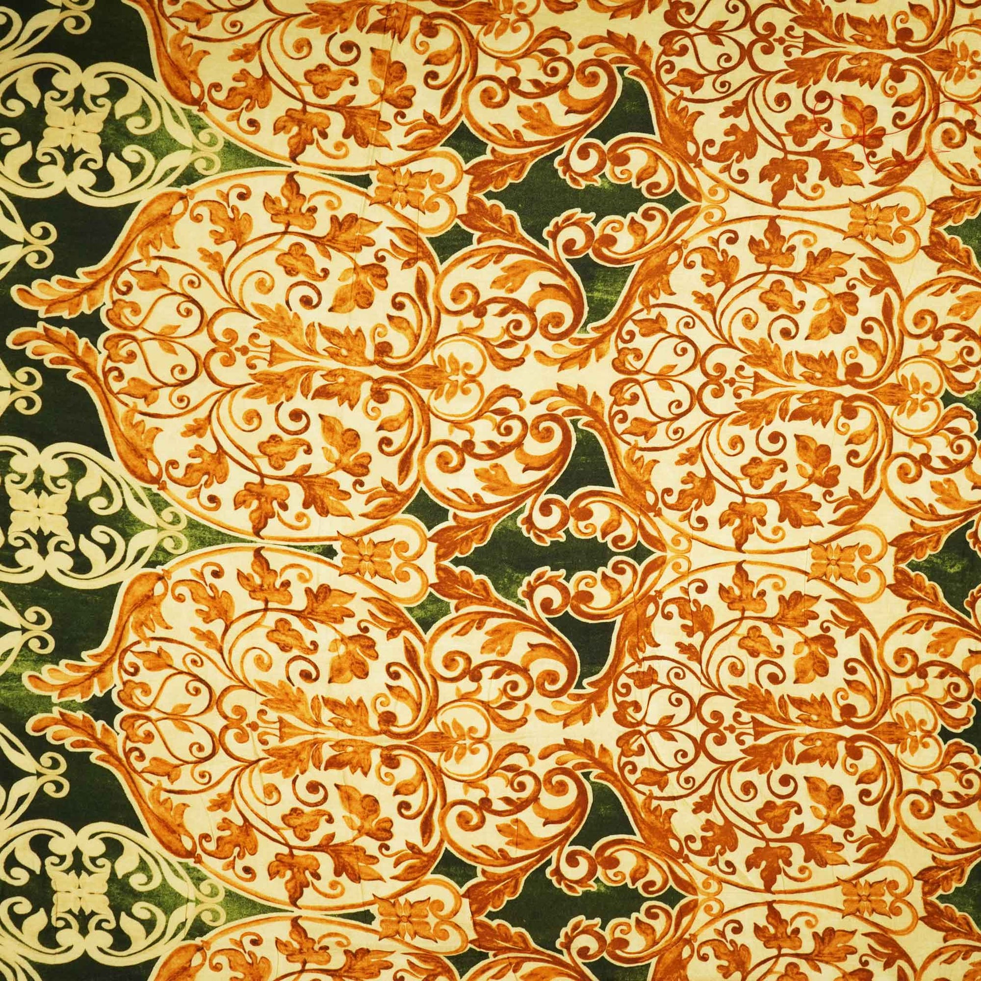 Dark Green Creame Tropical Print Viscose Muslin SS-17455