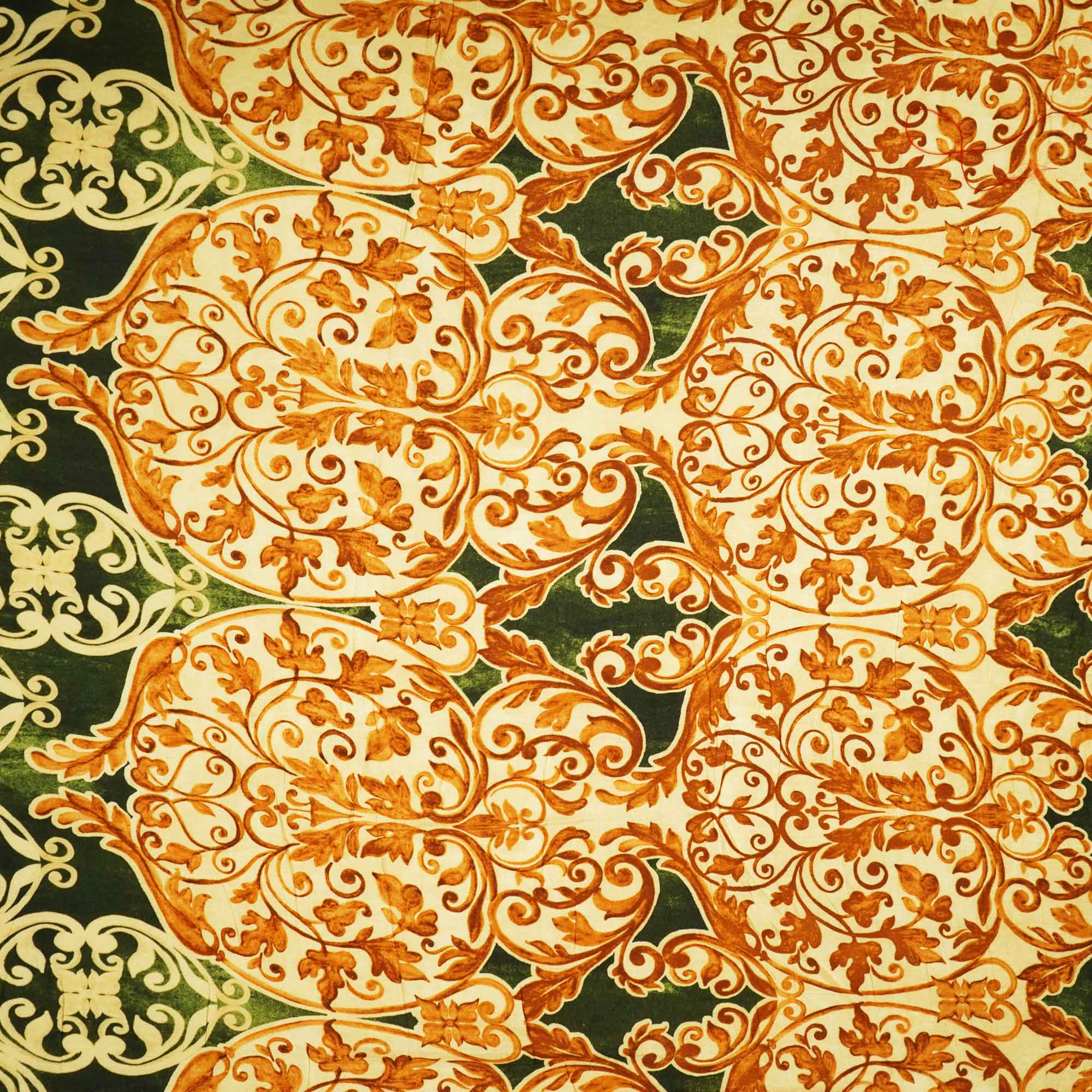 Dark Green Creame Tropical Print Viscose Muslin SS-17455