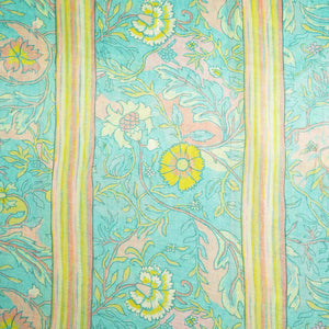 Blue Floral Stripes Print Cotton Silk GT-17476