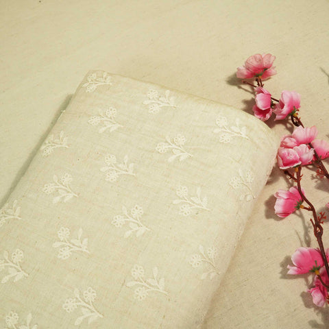 Creame Leaves Embroidery Khadi Silk KT-17490