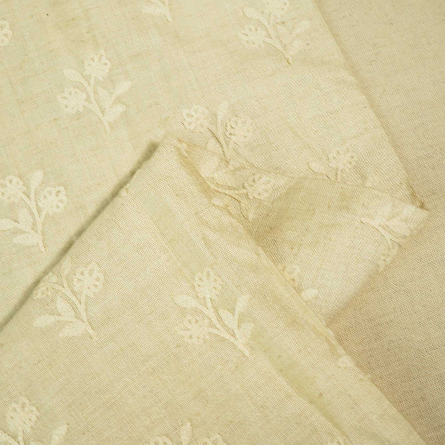 Creame Leaves Embroidery Khadi Silk KT-17490