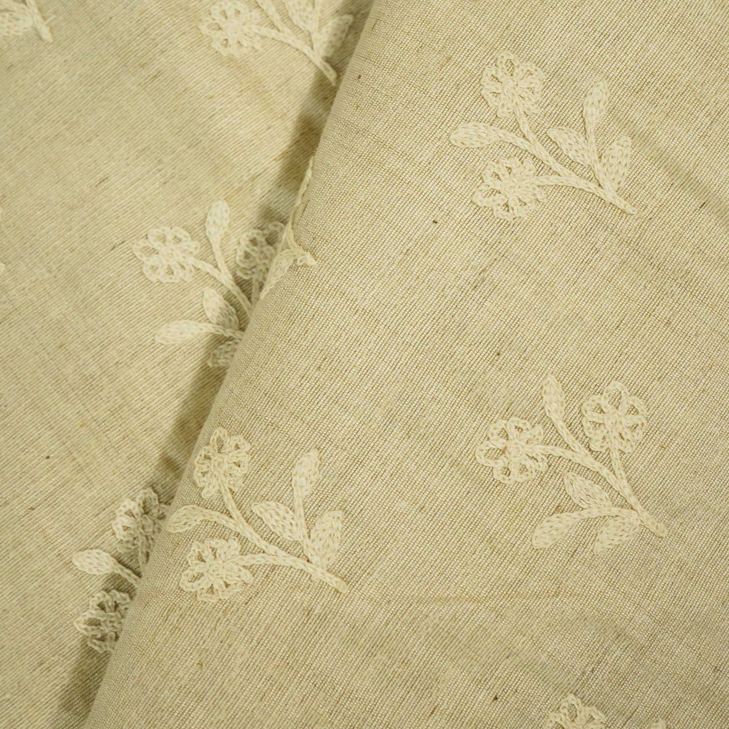 Creame Leaves Embroidery Khadi Silk KT-17490