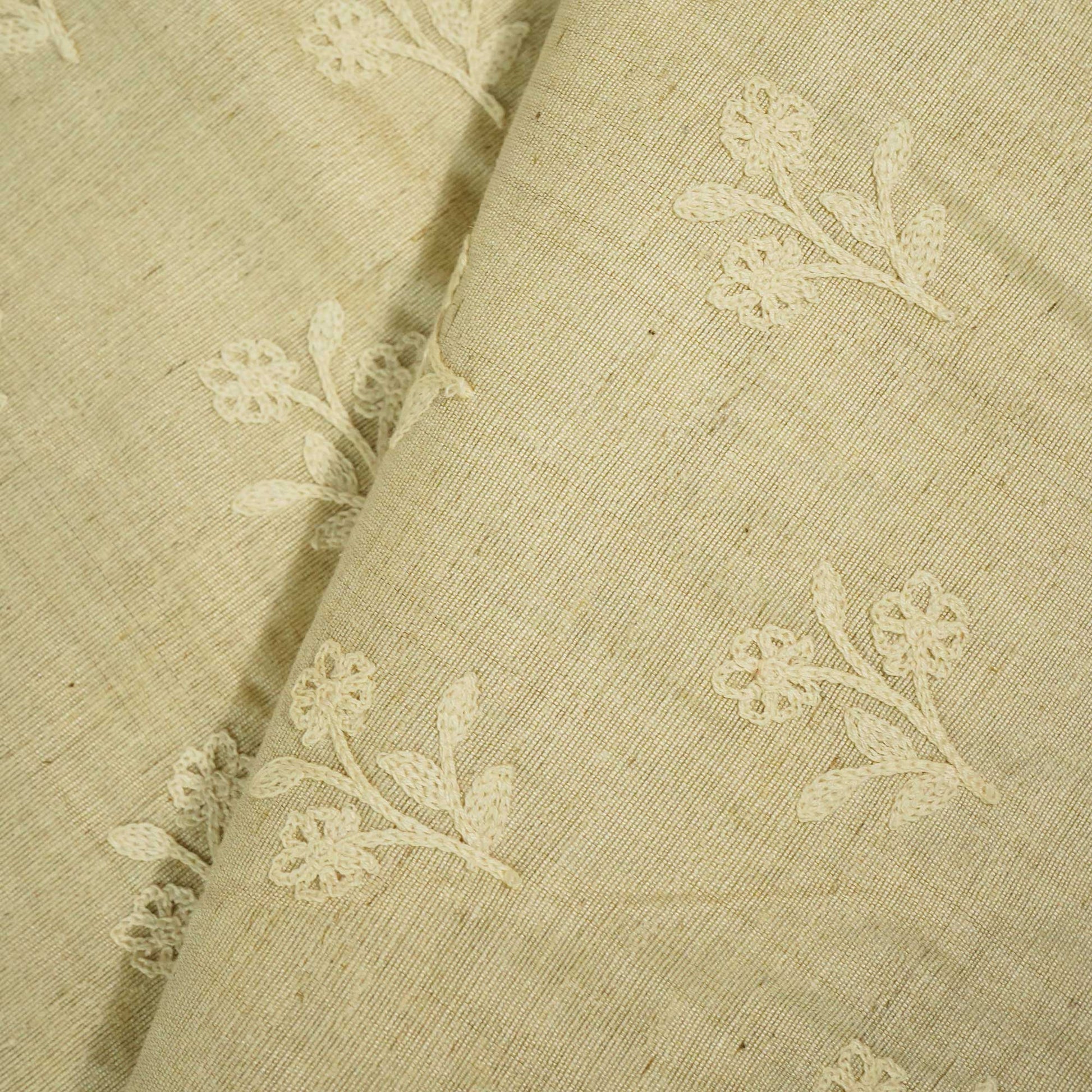 Creame Leaves Embroidery Khadi Silk KT-17490