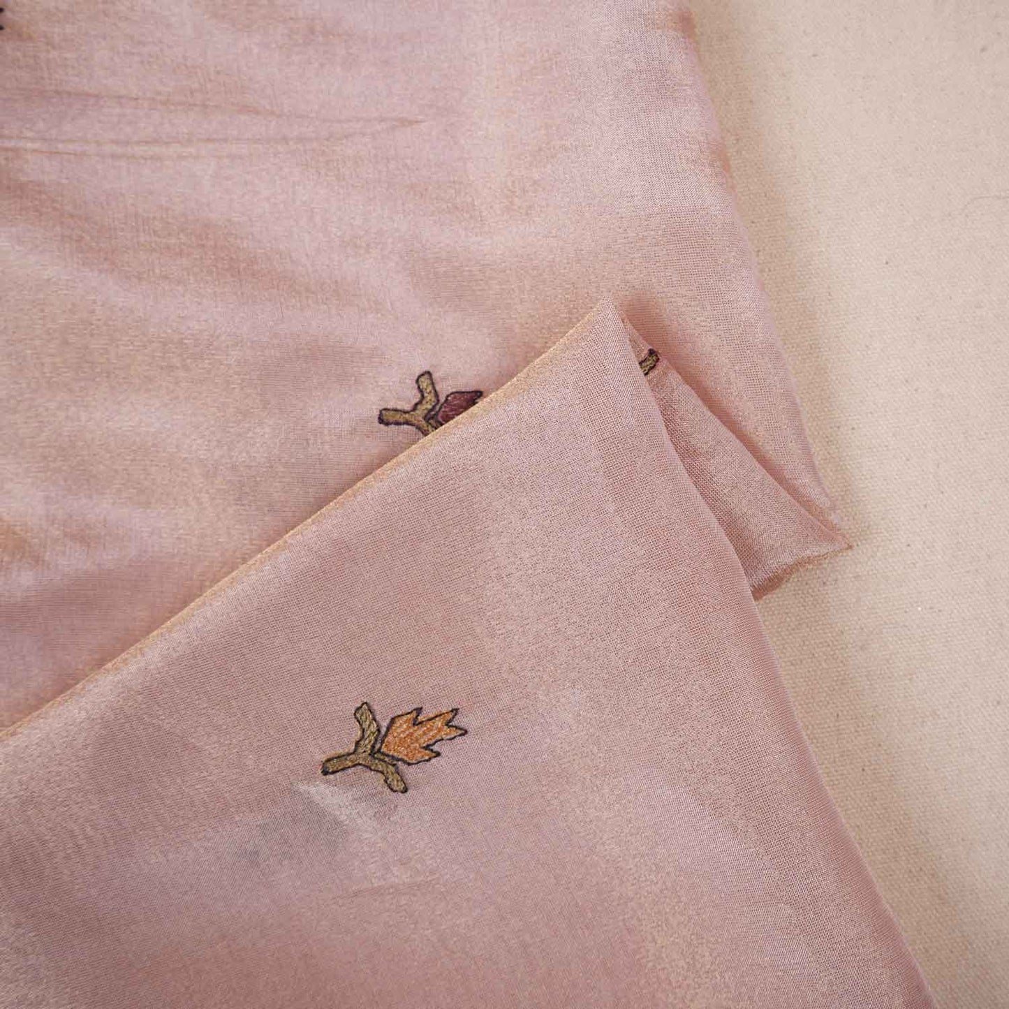 Peach Floral Embroidery Tissue Fabric WI-29175