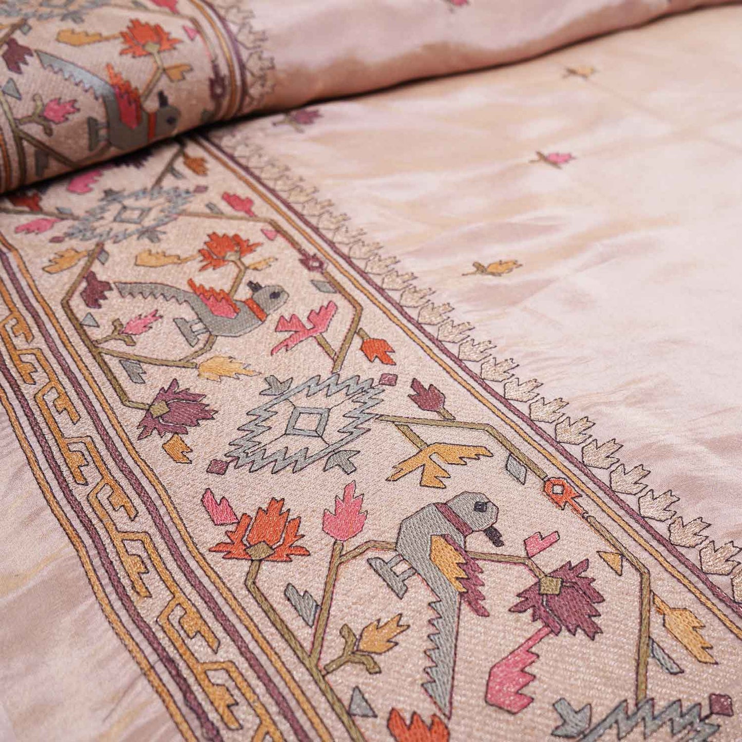 Peach Floral Embroidery Tissue Fabric WI-29175