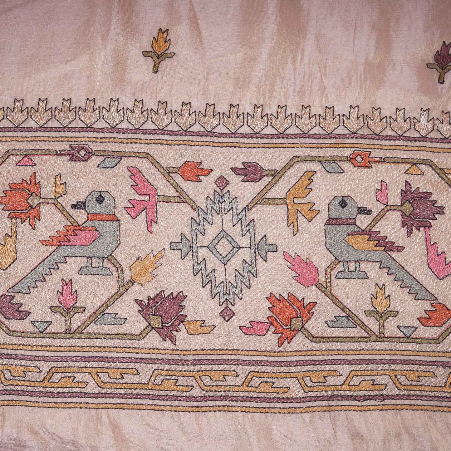 Peach Floral Embroidery Tissue Fabric WI-29175